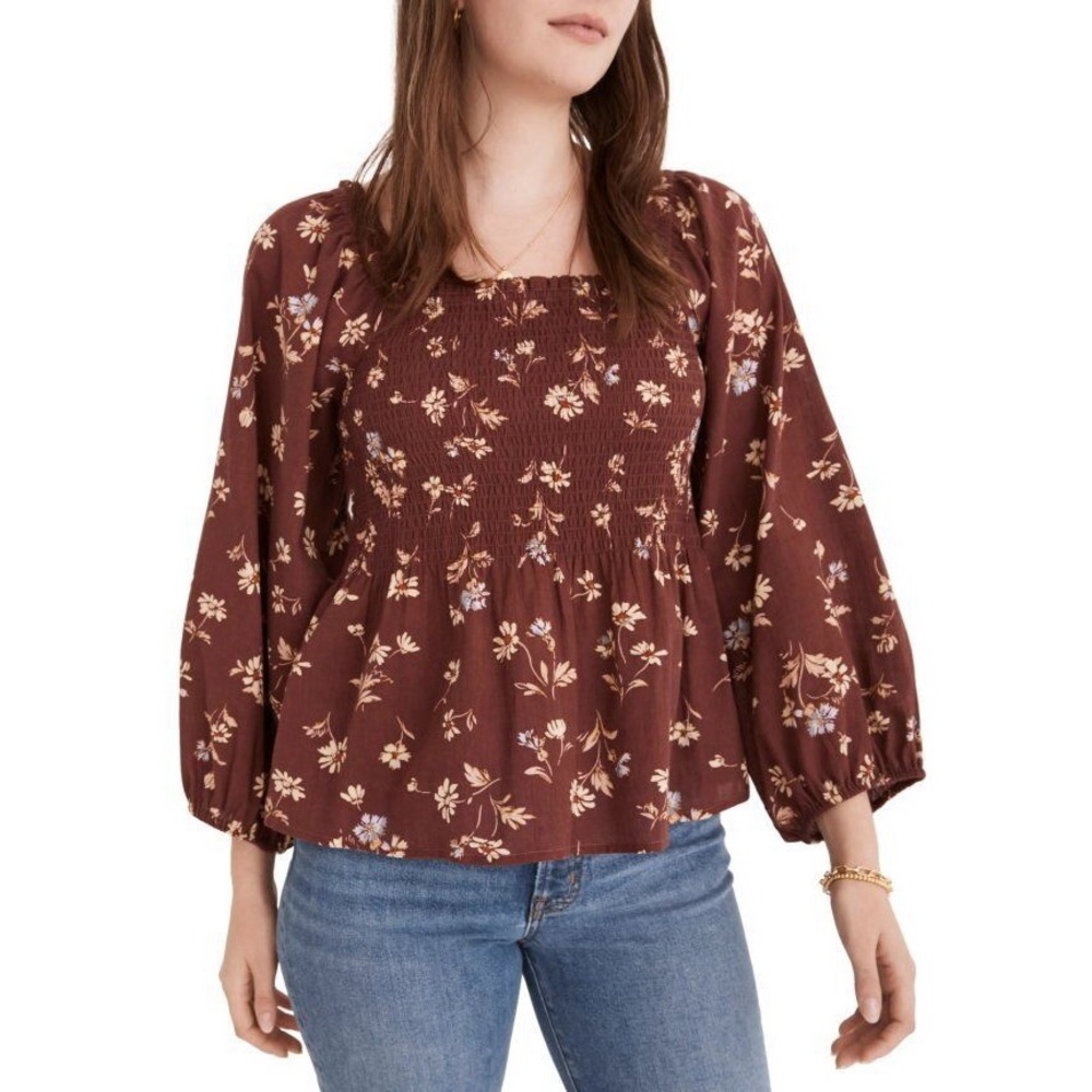 Madewell Lucie Smocked Peplum Blouse Beatrice Floral Size 2 NWT